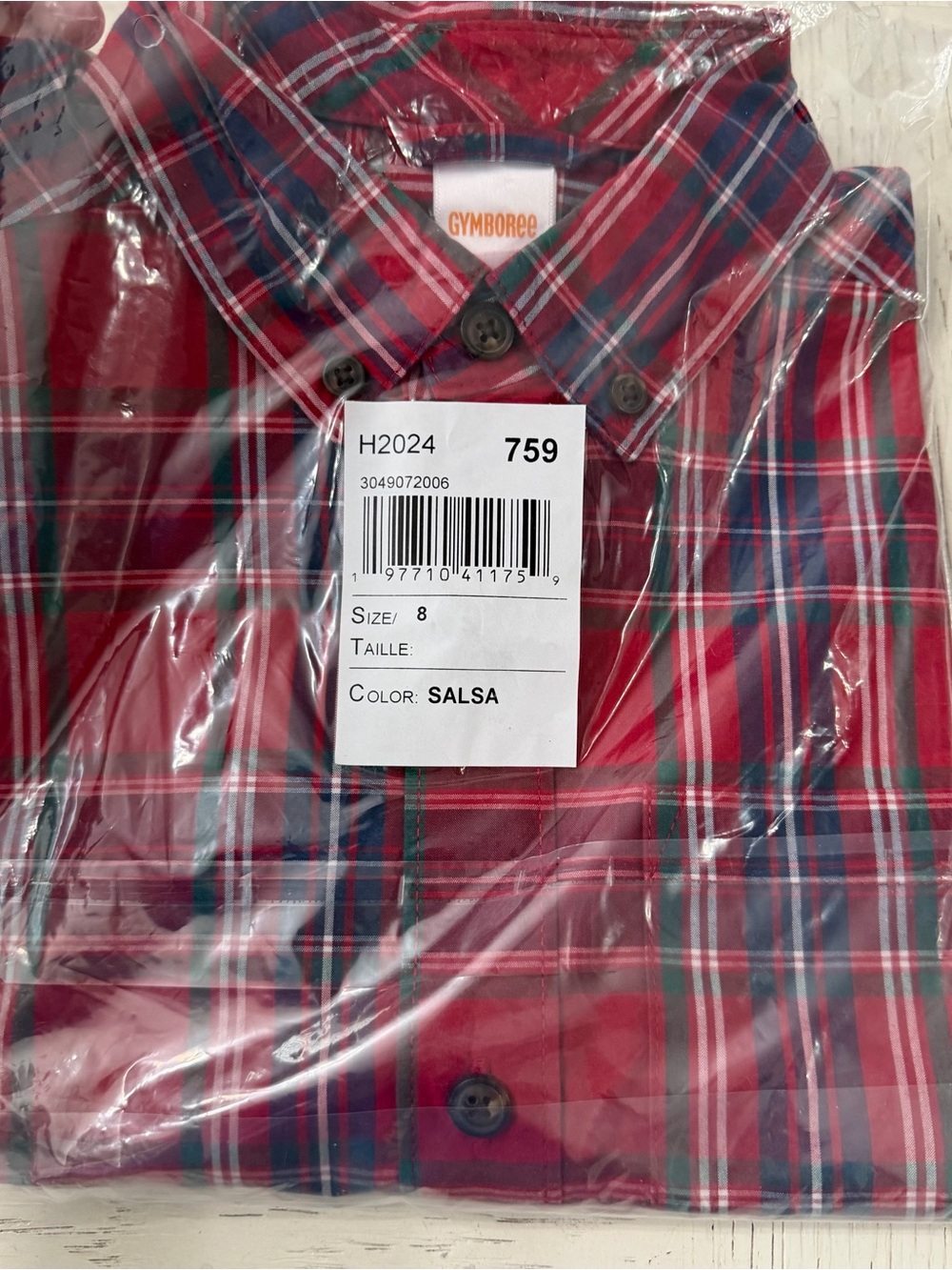 Gymboree Red, Green, Navy Plaid Button-Down Long Sleeve Christmas Shirt 8